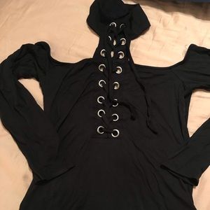 Black lace up shirt